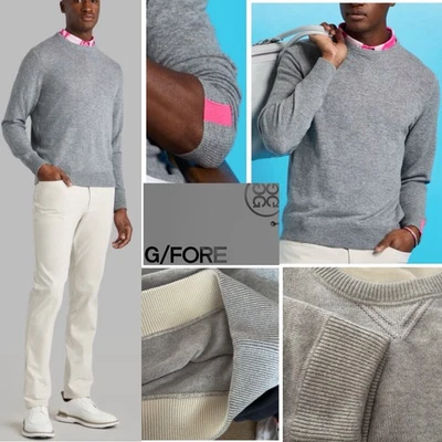 NWT $795 G/Fore 100% Cashmere Crewneck Sweater XL Hthr Gray Ribbed Cuffs/Collar - Image 1 of 4