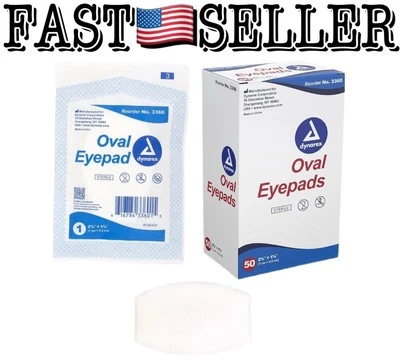 Dynarex Sterile Oval Eye Pads 2.63"x1.63" Cotton Wound Cover, 50 Count - Image 1 of 4