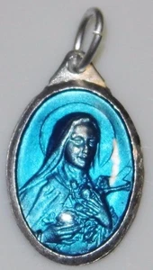 Lovely Blue Enamel St. Therese Little Flower of Jesus Catholic Holy Medal Teresa - Picture 1 of 3