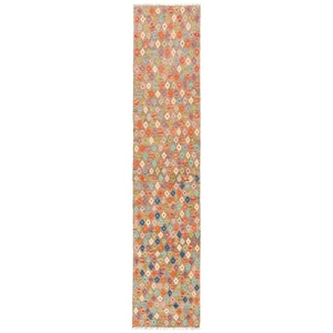 Kelim Afghan 391x80 cm Handgewebter Orientteppich kilim Wolle Carpet Rug Grau - Picture 1 of 10