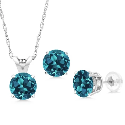 Conjunto de joyas pendientes colgantes de topacio azul Londres oro blanco 14K para mujer | 1,50 Foto 1 de 3
