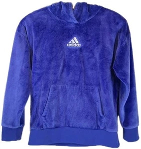NWOT Adidas SzM (10-12) Cozy Velour Pullover Hoodie Kangaroo Pkt Sonic Ink Blue - Picture 1 of 3