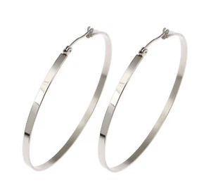 Silber poliert Edelstahl 3 mm x 60 mm Flachband Click Top Creolen - Bild 1 von 4