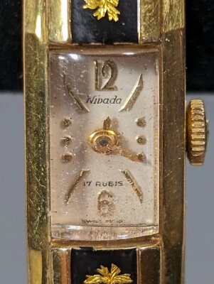 Vintage NIVADA 17 Rubis Gold Plated 20 Micron Safety Chain Hinge Bracelet Watch - Image 1 of 4