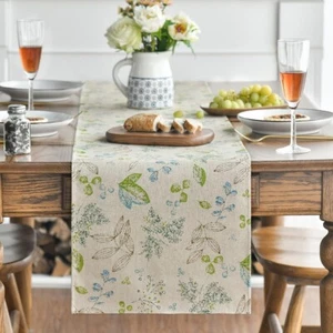Shamrock Leaves Toile Textures Cotton Table Runner, Seasonal Retro Spring Summer - Picture 1 of 6