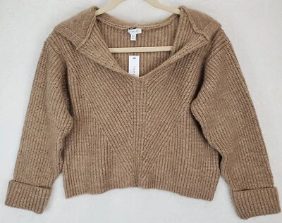 Topshop Suéter con Capucha Cuello en V Pullover Recortado Grueso Camel Talla 12 Puños Foto 1 de 4