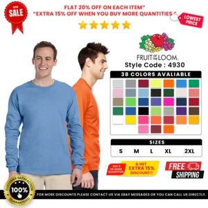 Fruit Of The Loom 4930 Adult HD Cotton Preshrunk Jersey Tee Long Sleeve T-Shirt - Picture 1 of 115