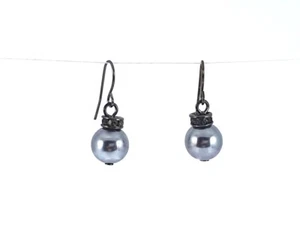 Drop Dangle Delicate Hematite Silver Grey Ball & Crystal Earrings (0013) - Picture 1 of 1