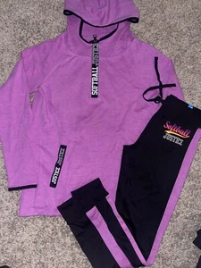 Justice active set girls Softball sweatshirt Hoodie and matching Joggers Sz 14 - Picture 1 of 3