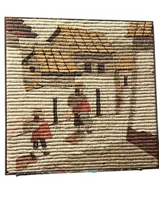 Vintage Peruvian Handmade Alpaca Wool Tapestry 26”x 26” Brown Metal Frame - Picture 1 of 14