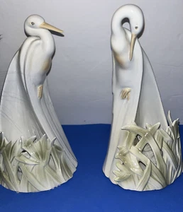 Pair White Porcelain Crane Egret 8 Inch Candle Holders Fitz & Floyd Vintage 1981 - Picture 1 of 14