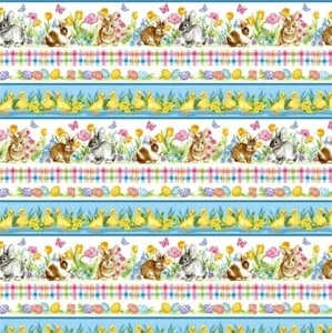 Acolchado en blanco - Spring Is Hare - Rayas repetitivas de conejos - Multi, tela por comprar - Imagen 1 de 6