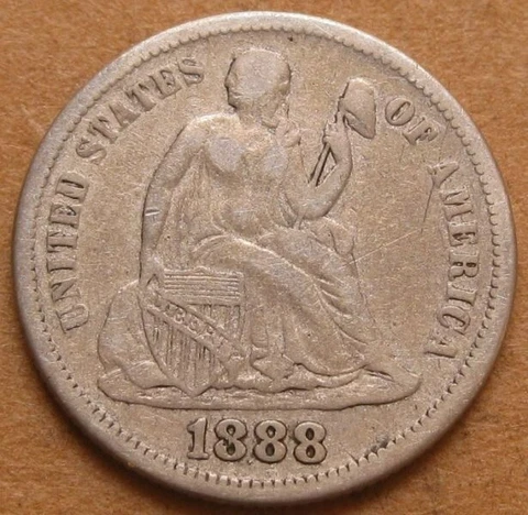 1888 Full LIBERTY Seated Liberty Dime - Circulated - Philadelphia Mint Cover