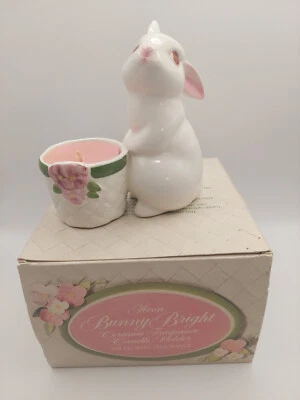 Candelabro de cerámica brillante con conejito de Pascua con vela original Avon 1980 Brasil Foto 1 de 4