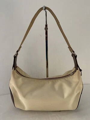 Bolsa de ombro Lancel Paris creme nylon couro marrom acabamento hobo - Imagem 1 de 4