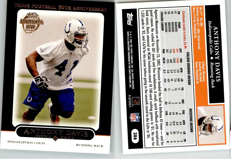 Anthony Davis 2005 Topps Black #386 Colts RC Rookie EX-NM - Image 1 of 1