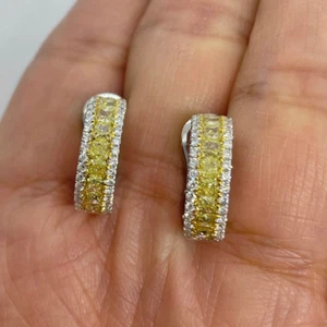 1.80Ct Cushion Cut Lab-Created Citrine Huggie Hoop Earring 14K White Gold Plated - Picture 1 of 6