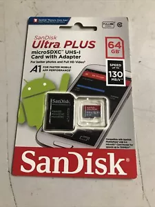 NEW SanDisk Ultra Plus 64GB 130MB/s Micro SD Memory Card SDXC UHS-I A164 - Picture 1 of 4