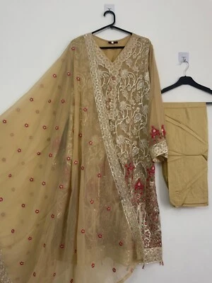 вышитый 3 изделия сшитый пакистанский/индийский вечеринки износ платье, размер L - Изображение 1 из 4