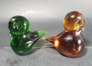 FM Konstglas Ronneby Sueco Pippi Ámbar Marrón y Verde Vidrio Gordito Pájaros - Imagen 1 de 7