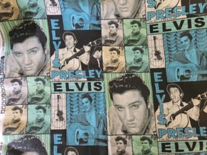 ELVIS PRESLEY VIP Cranston OOP Cotton 2 Yards Quilt Crafts blue green tan beige - Picture 1 of 2