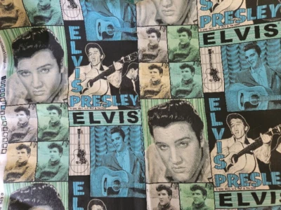 ELVIS PRESLEY VIP Cranston OOP Cotton 2 Yards Quilt Crafts blue green tan beige - Image 1 of 2