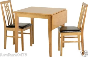 Oak Effect Drop Leaf Dining Table & 2 Brown Seat Chairs VALENTINO - Picture 1 of 10