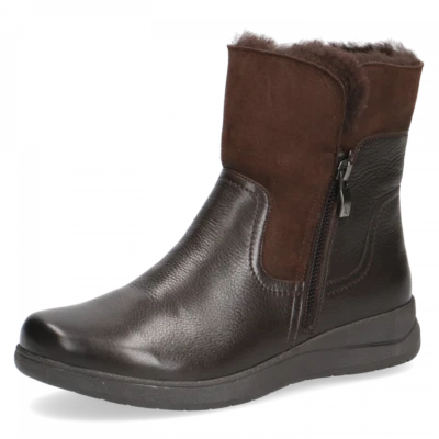 CAPRICE WOMENS 26352 VERA Brown Leather/Sheepskin Combi Ankle Boot - Image 1 of 4