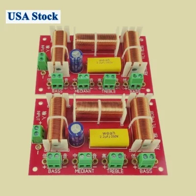 2Pcs 3 Way Audio Frequency Divider Treble + Midrange + Bass Crossover Speakers - Image 1 of 4