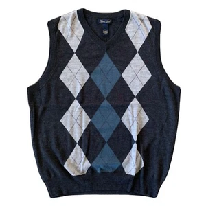 Garret Scott Argyle Vest Mens XL Extra Fine Merino Wool Graphite Grey Blue - Picture 1 of 5