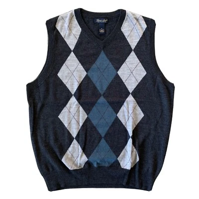 Chaleco Garret Scott Argyle Para Hombres XL Lana Merino Extra Fina Grafito Gris Azul Foto 1 de 4