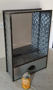 Farmhouse Industrial Indoor Outdoor Galvanised Metal Mirror Unit Drawer Shelf - Picture 1 of 7