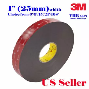 3M 1" x 6/9/15/21 VHB Double Sided Foam Adhesive Tape 5952 Automotive Mounting - Picture 1 of 4