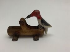 Vintage  Red Head Woodpecker On Log Cast Iron Metal Toothpick Holder Dispenser