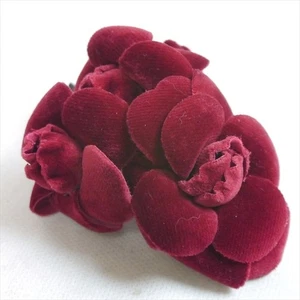 Authentic CHANEL Camellia Brooch 4 Flowers Velour #7945 - Picture 1 of 6