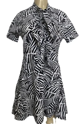 Missoni Dress Zebra Print Mini Dress Cotton Short Sleeve Black White Neck Tie 40 - Image 1 of 4