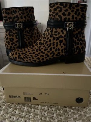 Michael Kors Mindy Flat Bootie Womens Size 7 Cheetah Print Haircalf Boots MK - Image 1 of 4