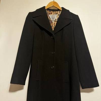 Gabardina Marvin Richards para mujer negra/impresión animal talla 4 vintage Foto 1 de 4