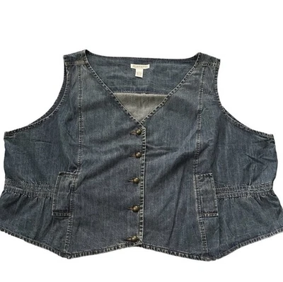 Silhouettes Vest Denim Gold Button Fake Pockets Western Boho Back Peplum Size 6X - Image 1 of 4