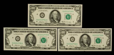 FR 2165-D $100 1969 A Federal Reserve Note - 3 Consecutive - New High SN  CA1799 - Image 1 of 2