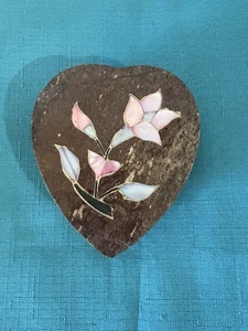 De Colección Piedra Mármol Corazón Madreperla Incrustación MOP Floral Baratija Caja India Rosa - Imagen 1 de 14
