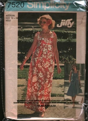 7520 Vintage Simplicity SEWING Pattern Misses 1970s Jiffy Dress 2 Length Bag M - Image 1 of 2