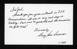 Mary Ann Moorman JFK Assassination Witness signed 3x5 Index Card E28420 - Picture 1 of 1