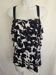 INC International Concepts Tank Navy Floral Ruffle Shirt Top Womens Size Medium - Picture 1 of 6