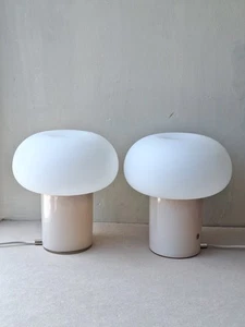 Pair of Ikea Dejsa Beige Modern Mushroom Lamps, Bedside Table Glass Lamps x2 - Picture 1 of 9