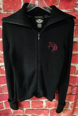 Precioso suéter tejido negro Harley Davidson para mujer pequeño cremallera completa bordado  Foto 1 de 4