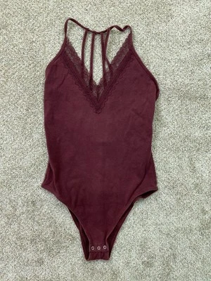 Abercrombie Fitch Small Maroon Bobdysuit Lace Front Adjustable Straps - Image 1 of 4