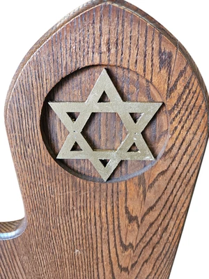 Antique Synagogue Bench Church Pew Solid Oak Neo Gothic Revival Star Of David B - Image 1 of 4