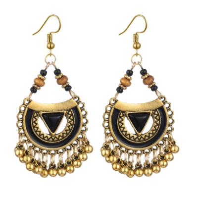 Pendientes BOHO Semillas Cuentas Flecos Borla Bohemio Étnico Cuelga Gota Hechos a Mano Foto 1 de 4