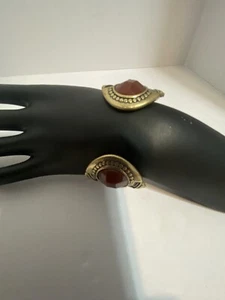 Vintage Lucky Brand Deep Red Cuff Bracelet Brass - Picture 1 of 5
